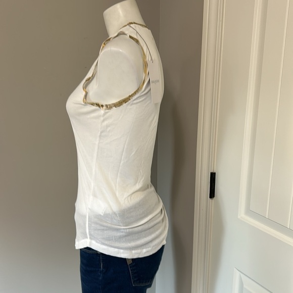 Zadig and Voltaire Shirt Tam Gold Tank Top Hand Painted Modal White Sz S NEW - Picture 7 of 14